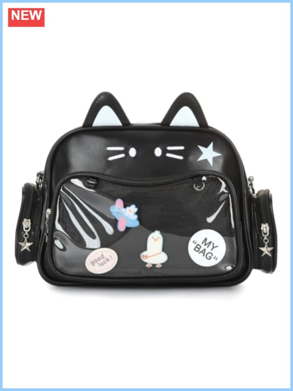 Kawaii Cat Ita Bag Faux Leather Backpack Pin Display Y2K Crossbody